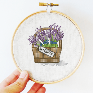 The free cross-stitch pdf printable pattern "Lavender Bouquet" in classic style.