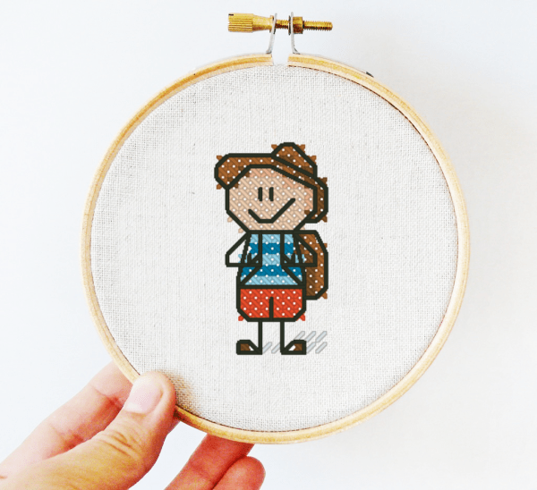 The small cross-stitch pdf printable pattern "Traveler" in modern style.