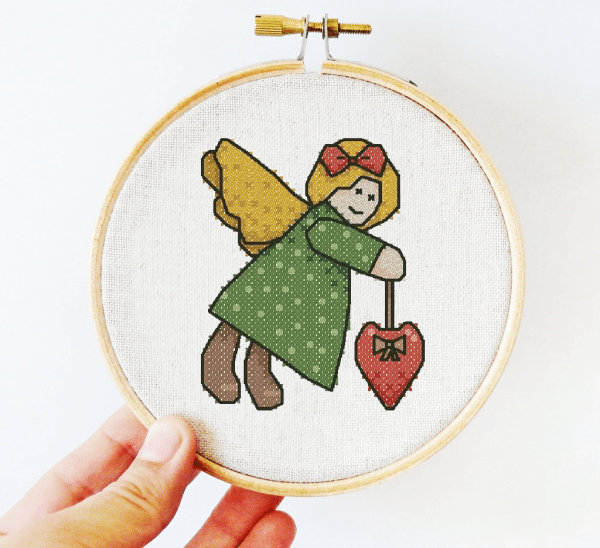 The small cross-stitch pdf printable pattern "Little Angel" in modern style.
