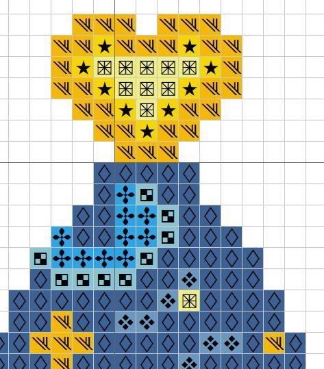 The small cross-stitch pdf printable pattern "Starry Night Primitive" in modern style.