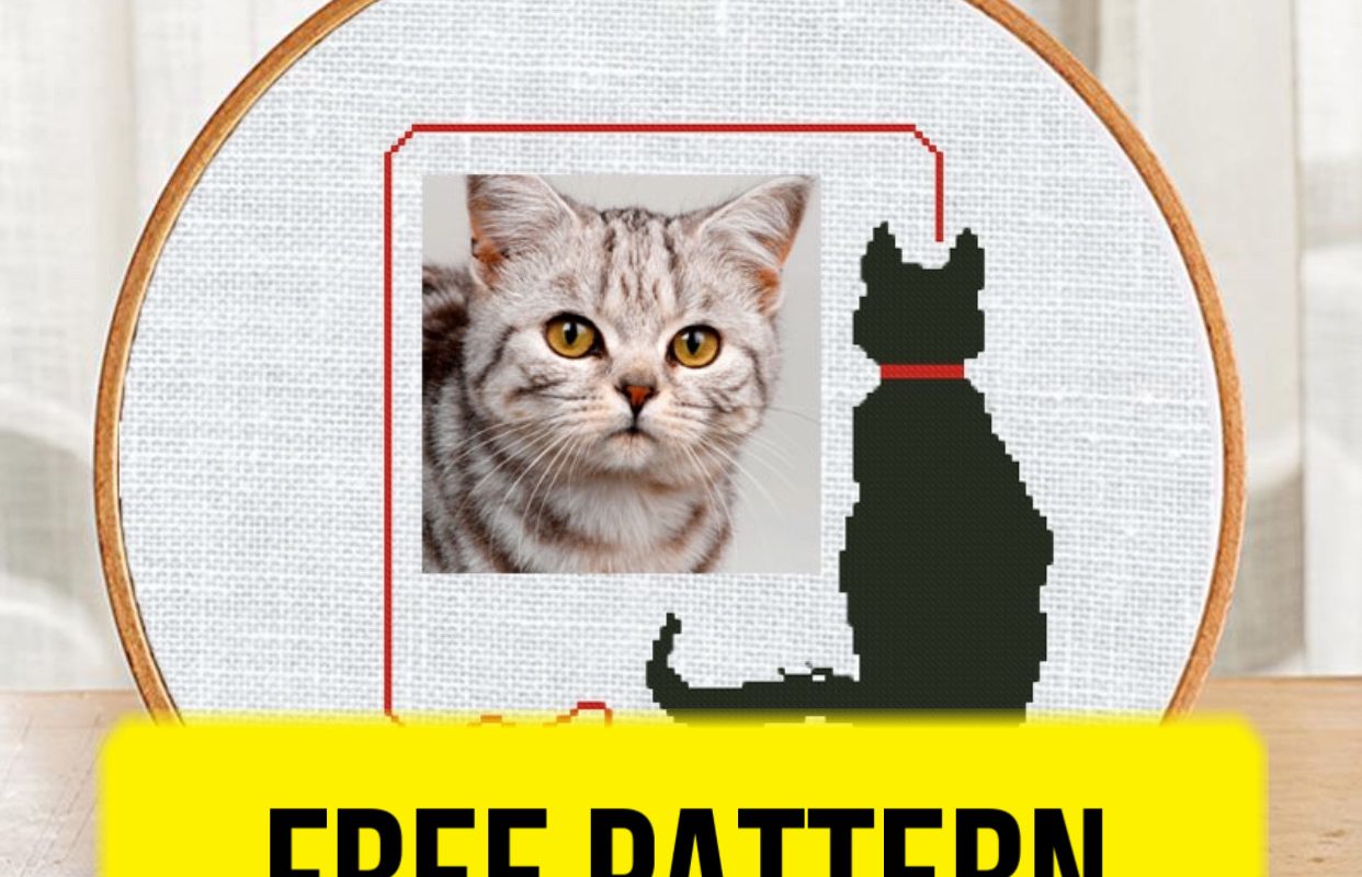The free cross-stitch pdf printable pattern "Cat Frame" in modern style