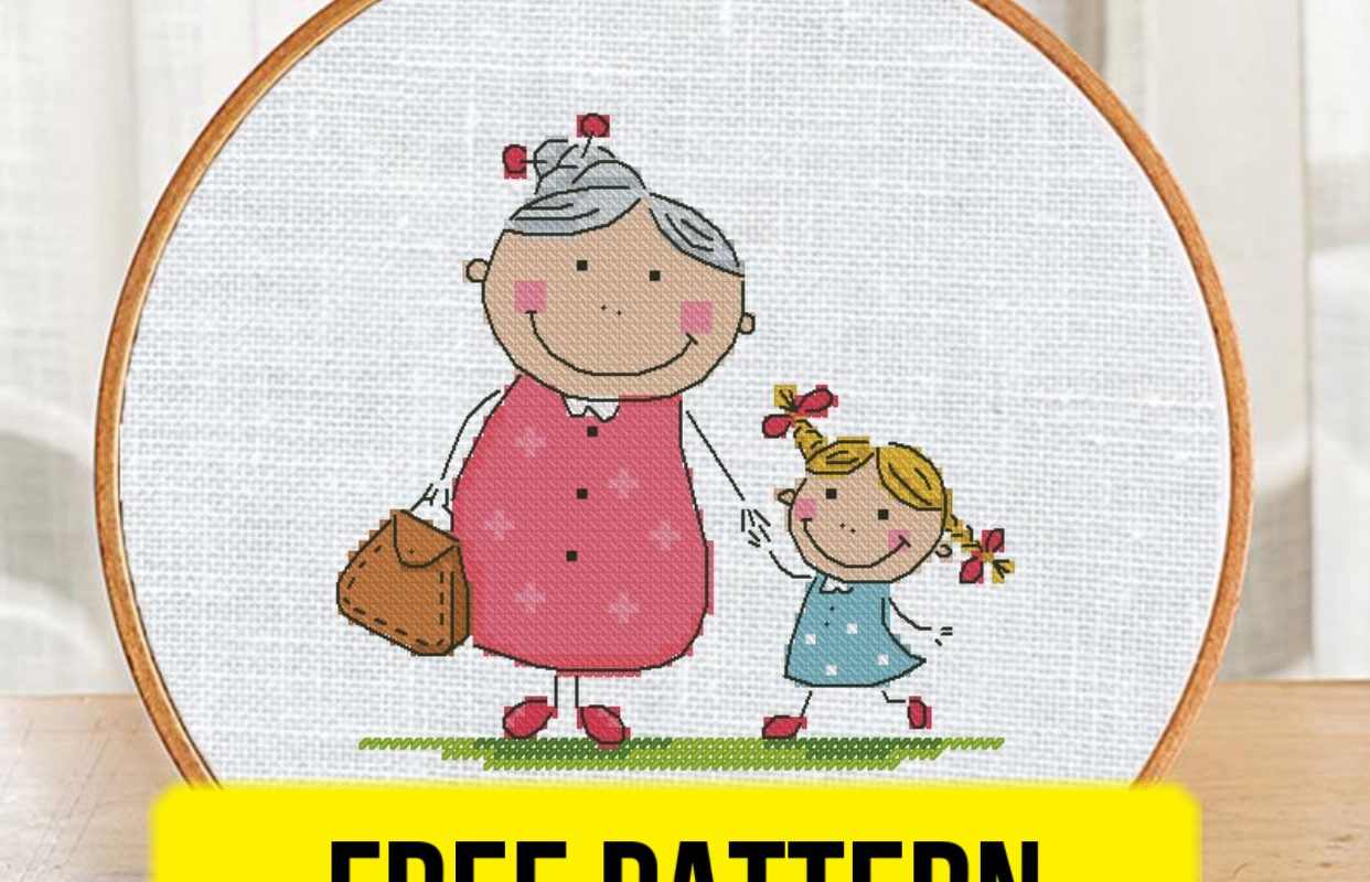 The free cross-stitch pdf printable pattern "Grandma" in modern style.