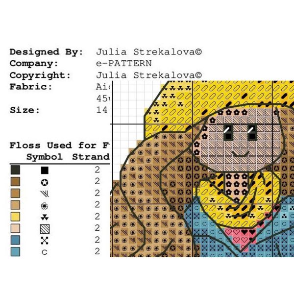 The free cross-stitch pdf printable pattern "Rhianna Doll" in modern style.