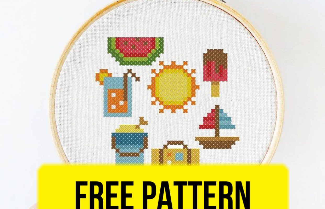 The free cross-stitch pdf printable pattern "Summer sampler" in modern style.