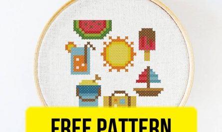 The free cross-stitch pdf printable pattern "Summer sampler" in modern style.