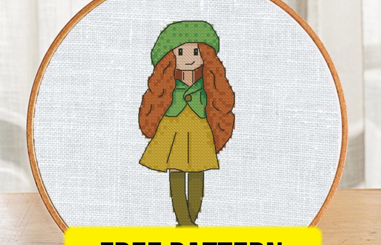 The free cross-stitch pdf printable pattern "Jessica Doll" in modern style.