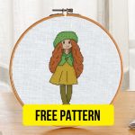 The free cross-stitch pdf printable pattern "Jessica Doll" in modern style.