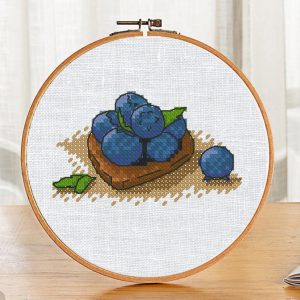 The free cross-stitch pdf printable pattern "Ripe blueberries" in modern style. It can be used for gift or cloth decor. It is suitable for hoop art.